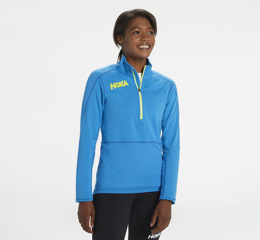 Hoka One One Top Dame - 1/2 Zip Midlayer - Blå - 492053XPU